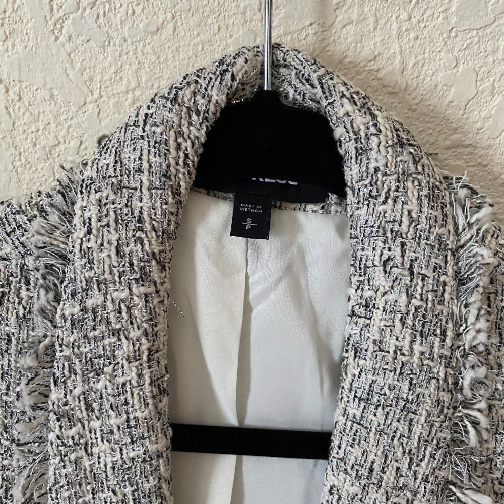 Express Metallic Gray Button Front Boucle Blazer … - image 2